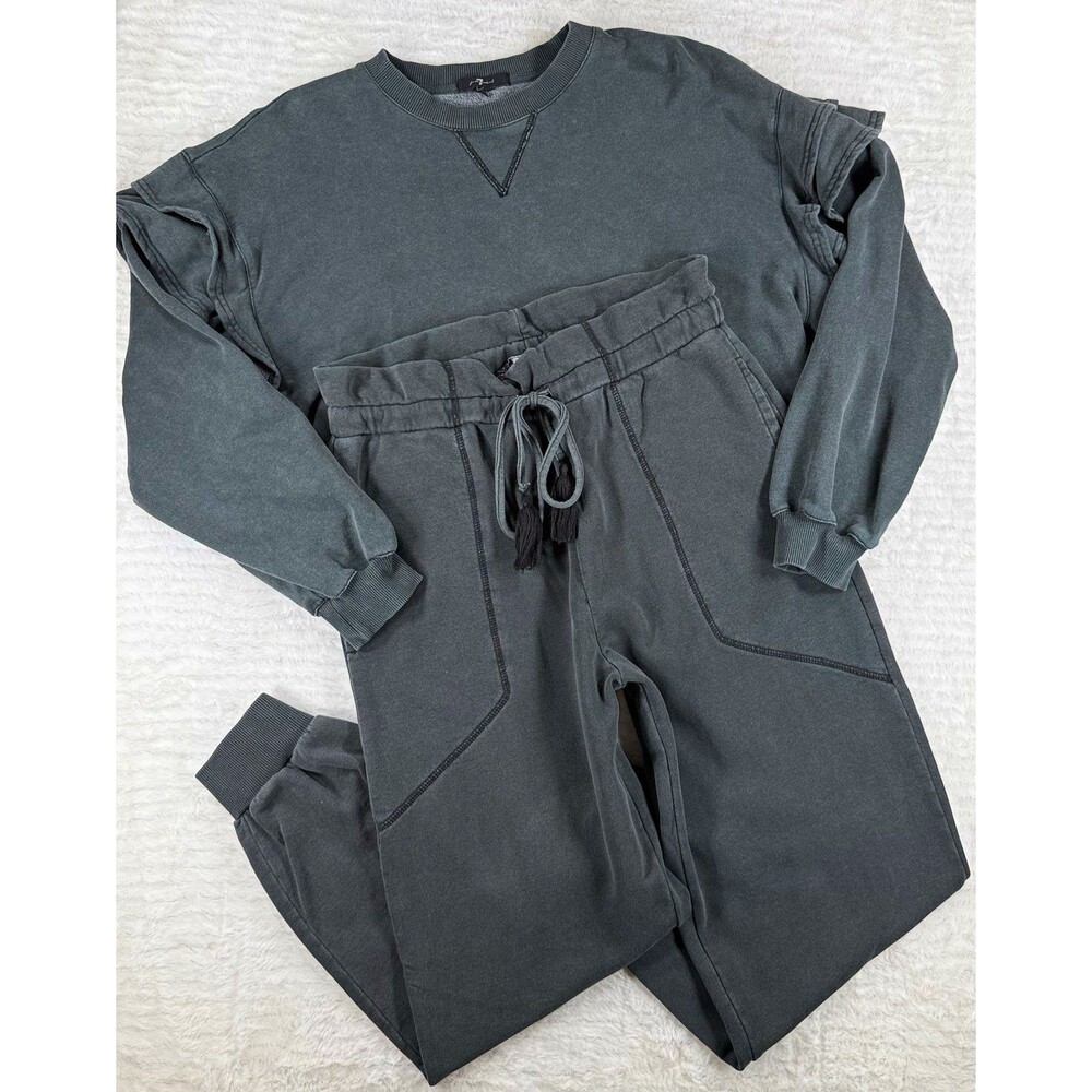 7 For All Mankind Women's Gray 2pc Cropped Sweatshirt Jogger Pants Set M